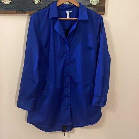 Katherine Barclay Cobalt Blue Button-Down Shirt with Back Zipper Size Large - Picture 3 of 14
